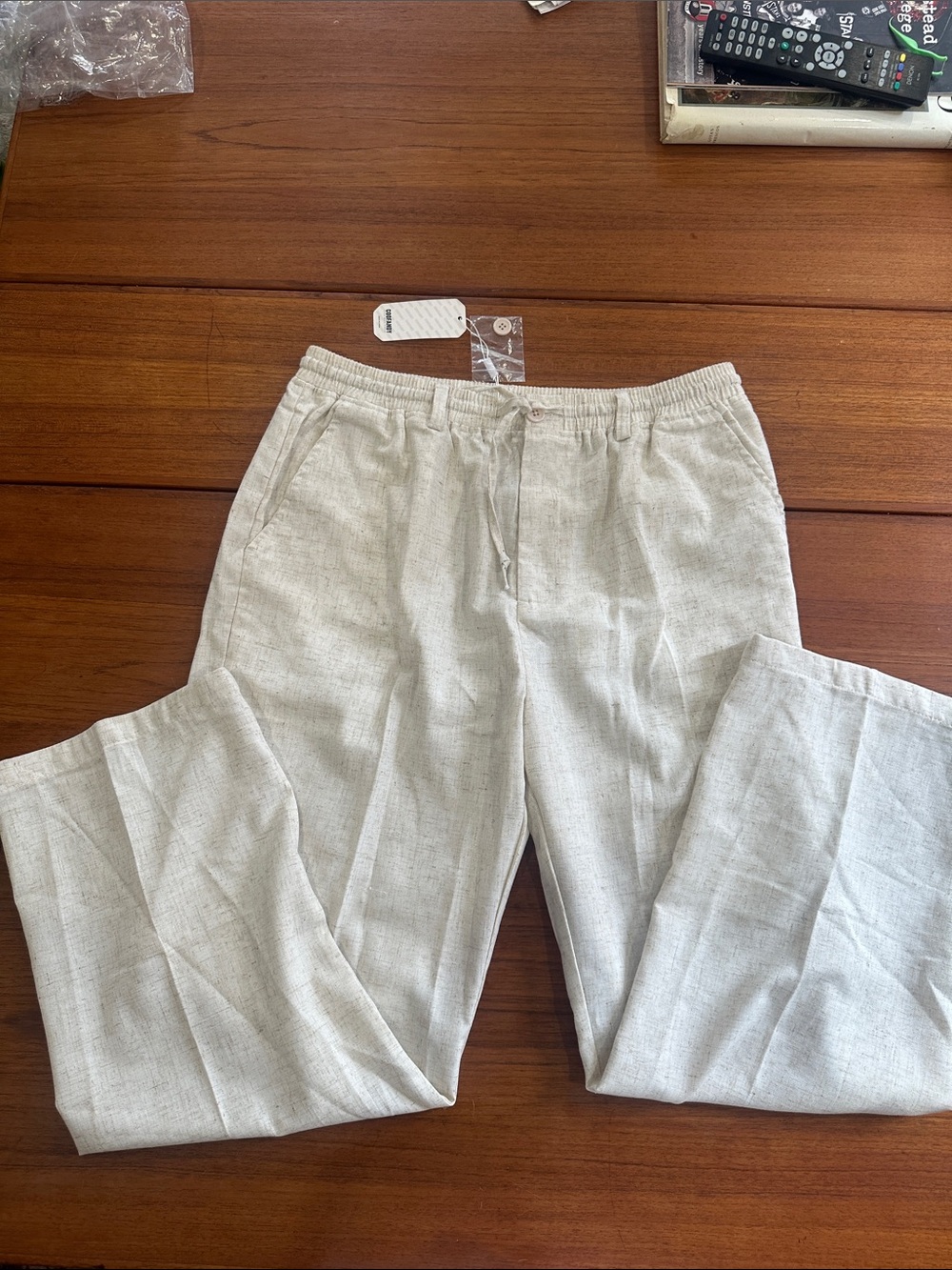 Men's Lightweight Cream Linen-Blend Pants